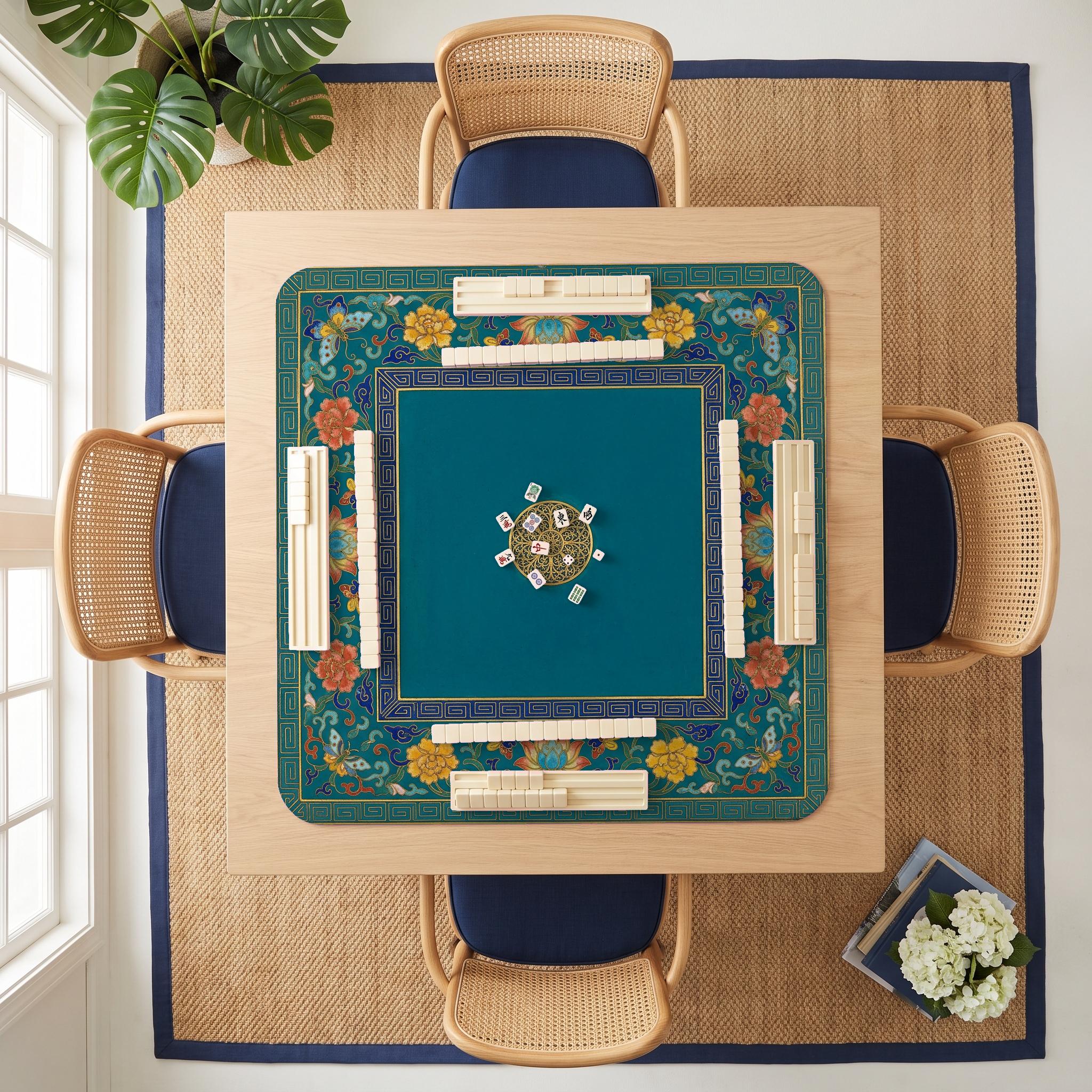 Cloisonne Lotus Mahjong Mat — room overhead